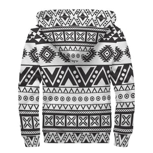 Dark Grey Aztec Pattern Print Sherpa Lined Zip Up Hoodie