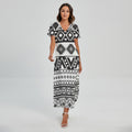 Dark Grey Aztec Pattern Print Short Sleeve Maxi Dress