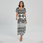 Dark Grey Aztec Pattern Print Short Sleeve Maxi Dress