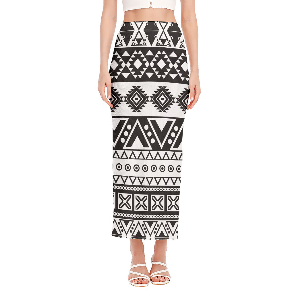 Dark Grey Aztec Pattern Print Side Slit Maxi Skirt