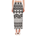 Dark Grey Aztec Pattern Print Side Slit Maxi Skirt