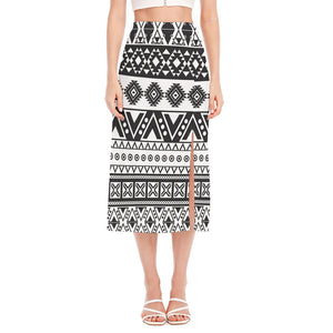 Dark Grey Aztec Pattern Print Side Slit Midi Skirt