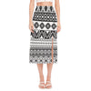 Dark Grey Aztec Pattern Print Side Slit Midi Skirt