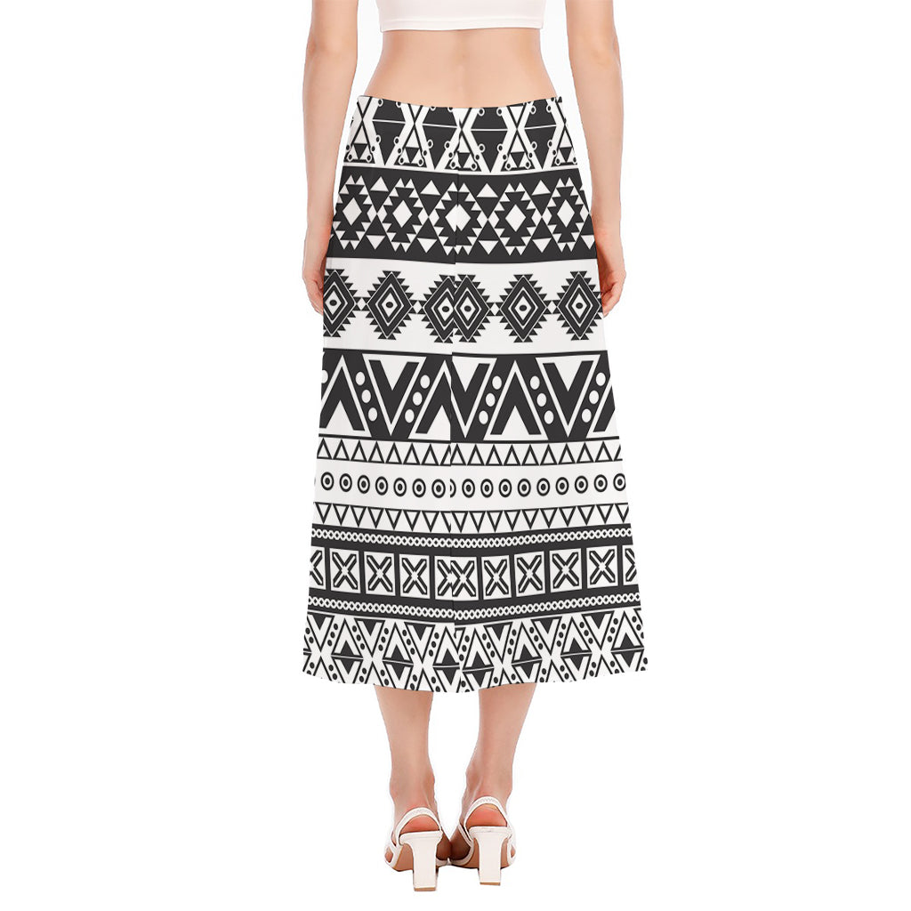 Dark Grey Aztec Pattern Print Side Slit Midi Skirt