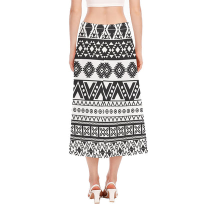 Dark Grey Aztec Pattern Print Side Slit Midi Skirt