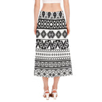 Dark Grey Aztec Pattern Print Side Slit Midi Skirt