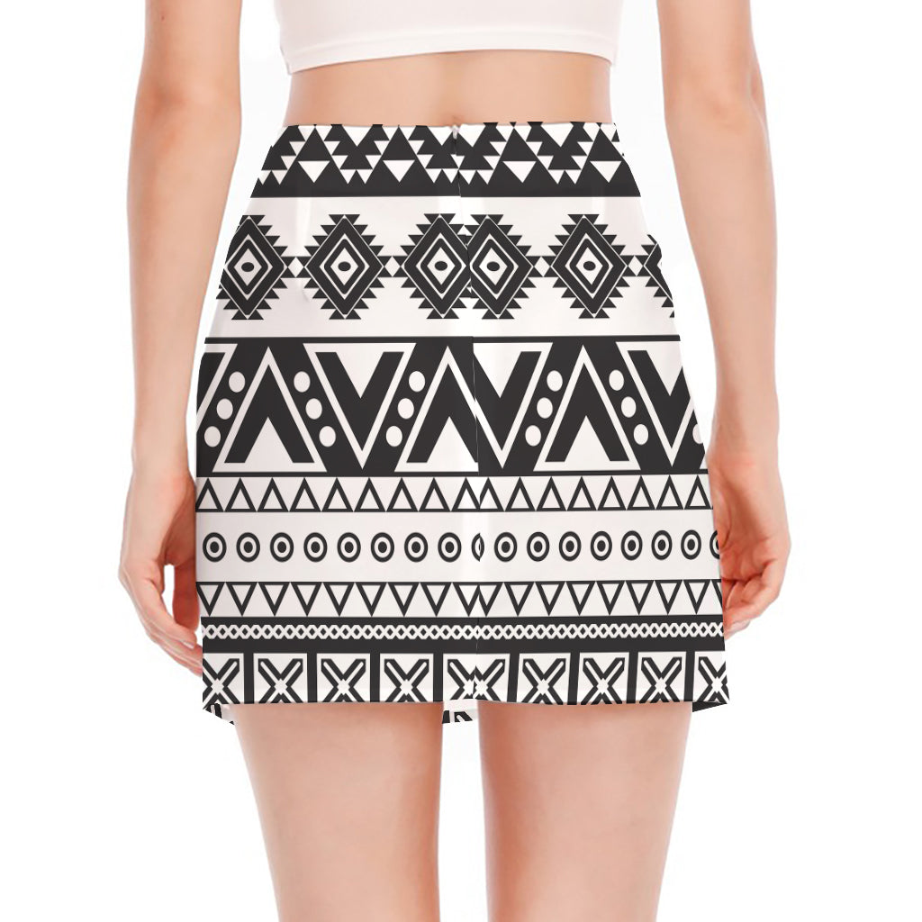 Dark Grey Aztec Pattern Print Side Slit Mini Skirt