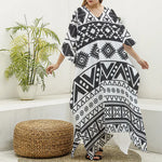 Dark Grey Aztec Pattern Print Silk V-Neck Kaftan Dress