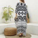 Dark Grey Aztec Pattern Print Silk V-Neck Kaftan Dress