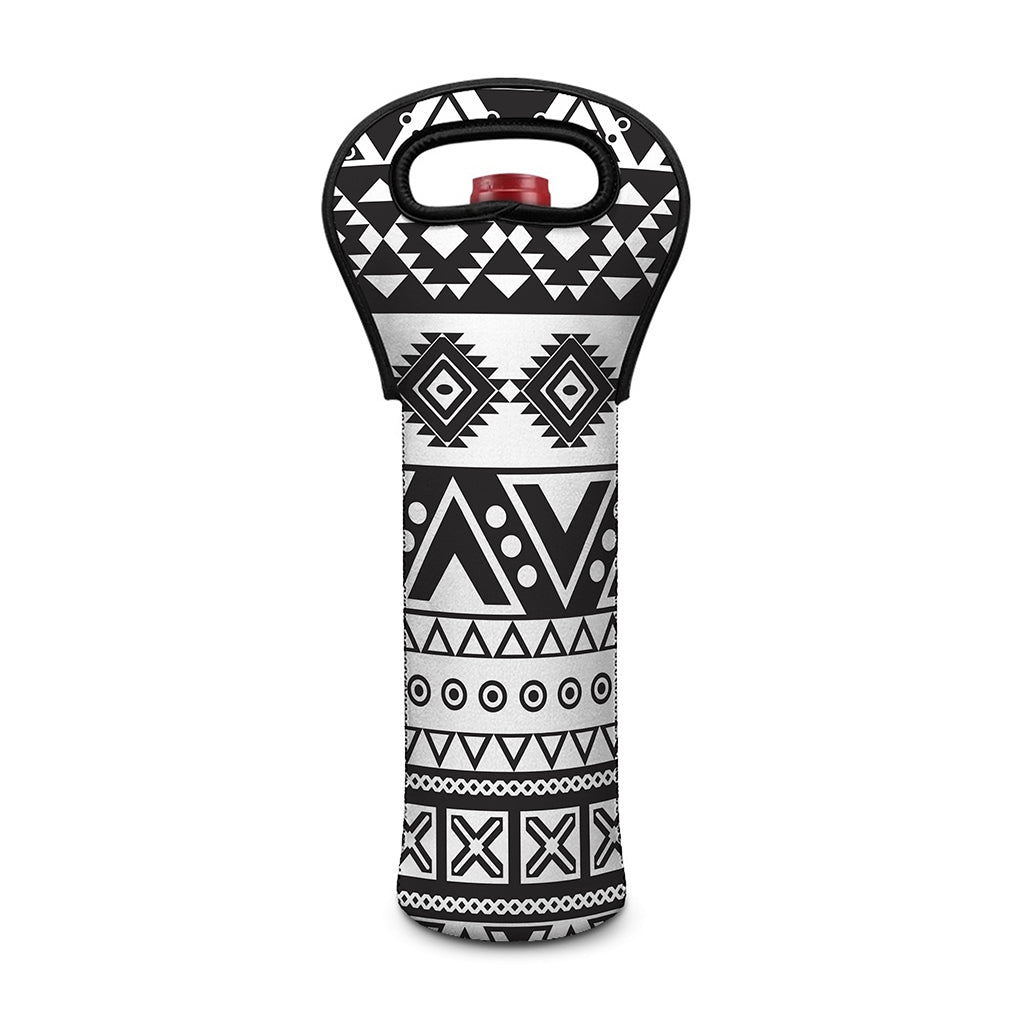 Dark Grey Aztec Pattern Print Single Neoprene Wine Tote
