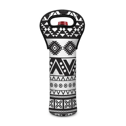 Dark Grey Aztec Pattern Print Single Neoprene Wine Tote