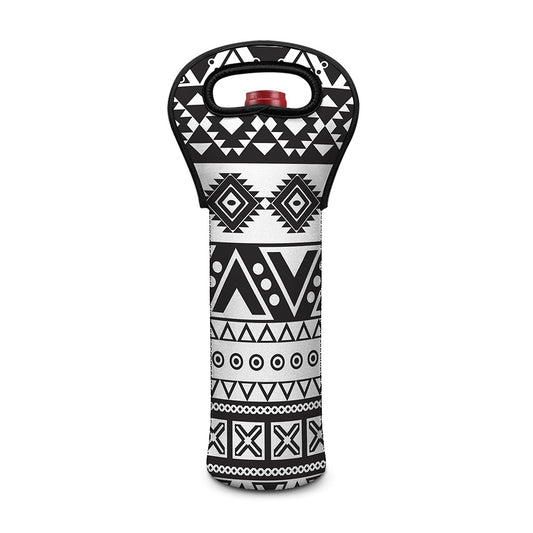 Dark Grey Aztec Pattern Print Single Neoprene Wine Tote