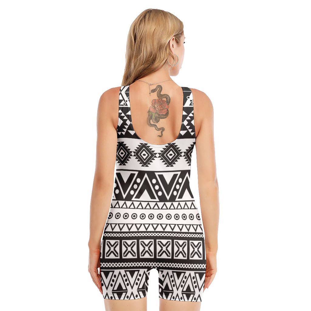 Dark Grey Aztec Pattern Print Sleeveless One Piece Swimsuit