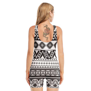 Dark Grey Aztec Pattern Print Sleeveless One Piece Swimsuit