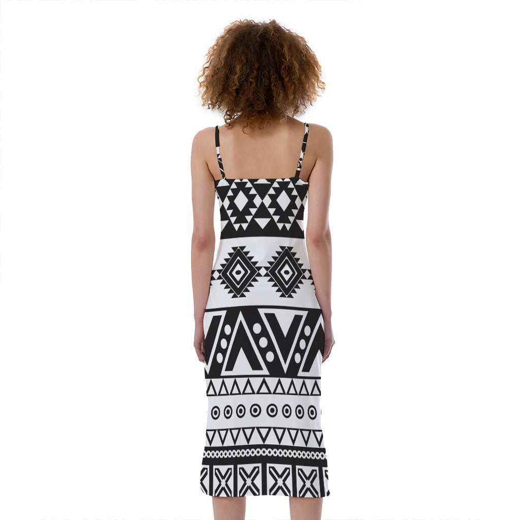 Dark Grey Aztec Pattern Print Slim Fit Midi Cami Dress