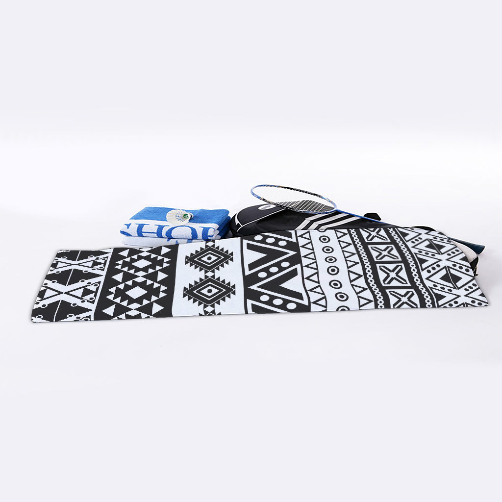 Dark Grey Aztec Pattern Print Sports Towel