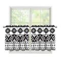 Dark Grey Aztec Pattern Print Tier Curtains