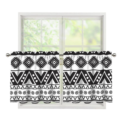 Dark Grey Aztec Pattern Print Tier Curtains