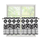 Dark Grey Aztec Pattern Print Tier Curtains