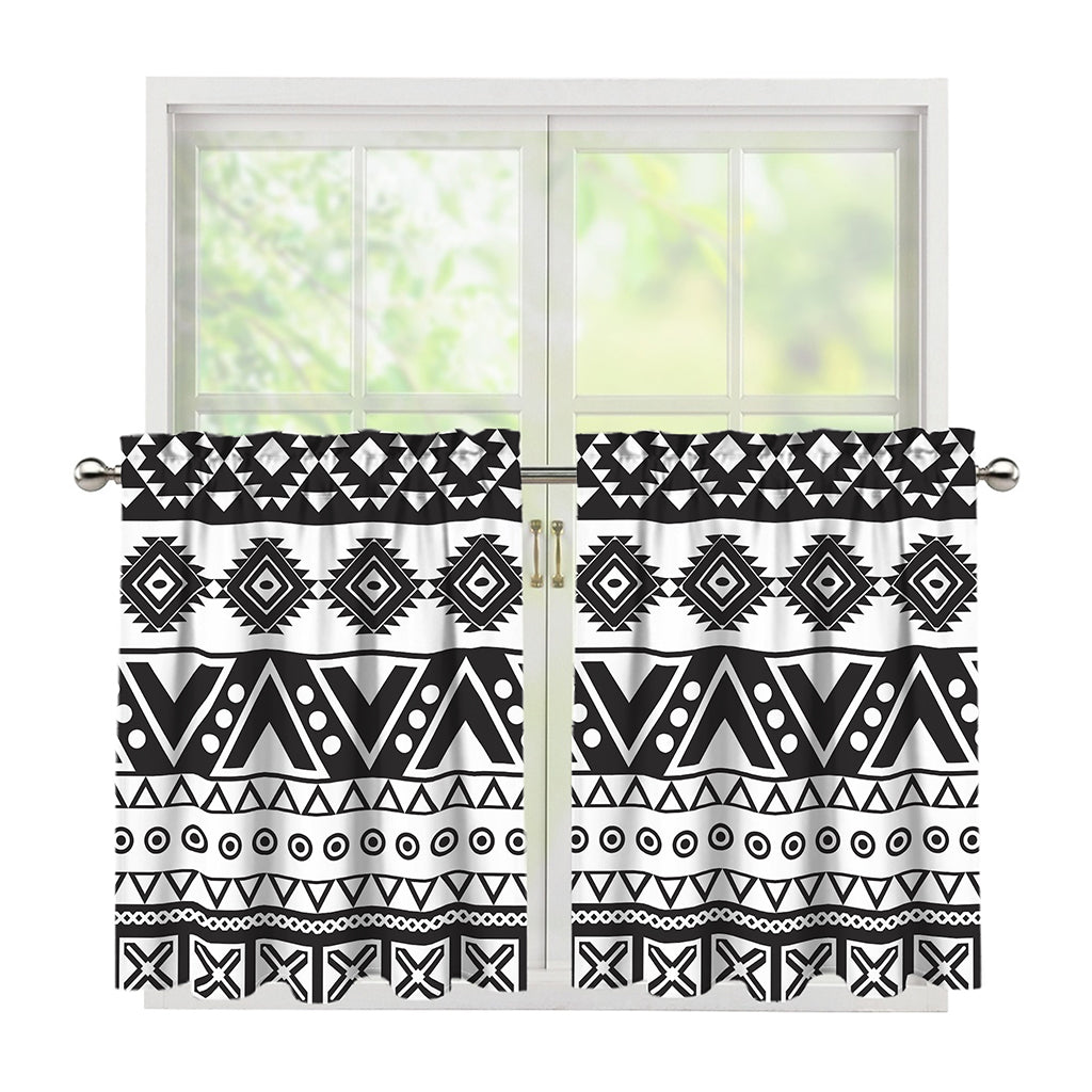 Dark Grey Aztec Pattern Print Tier Curtains