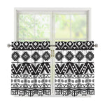 Dark Grey Aztec Pattern Print Tier Curtains