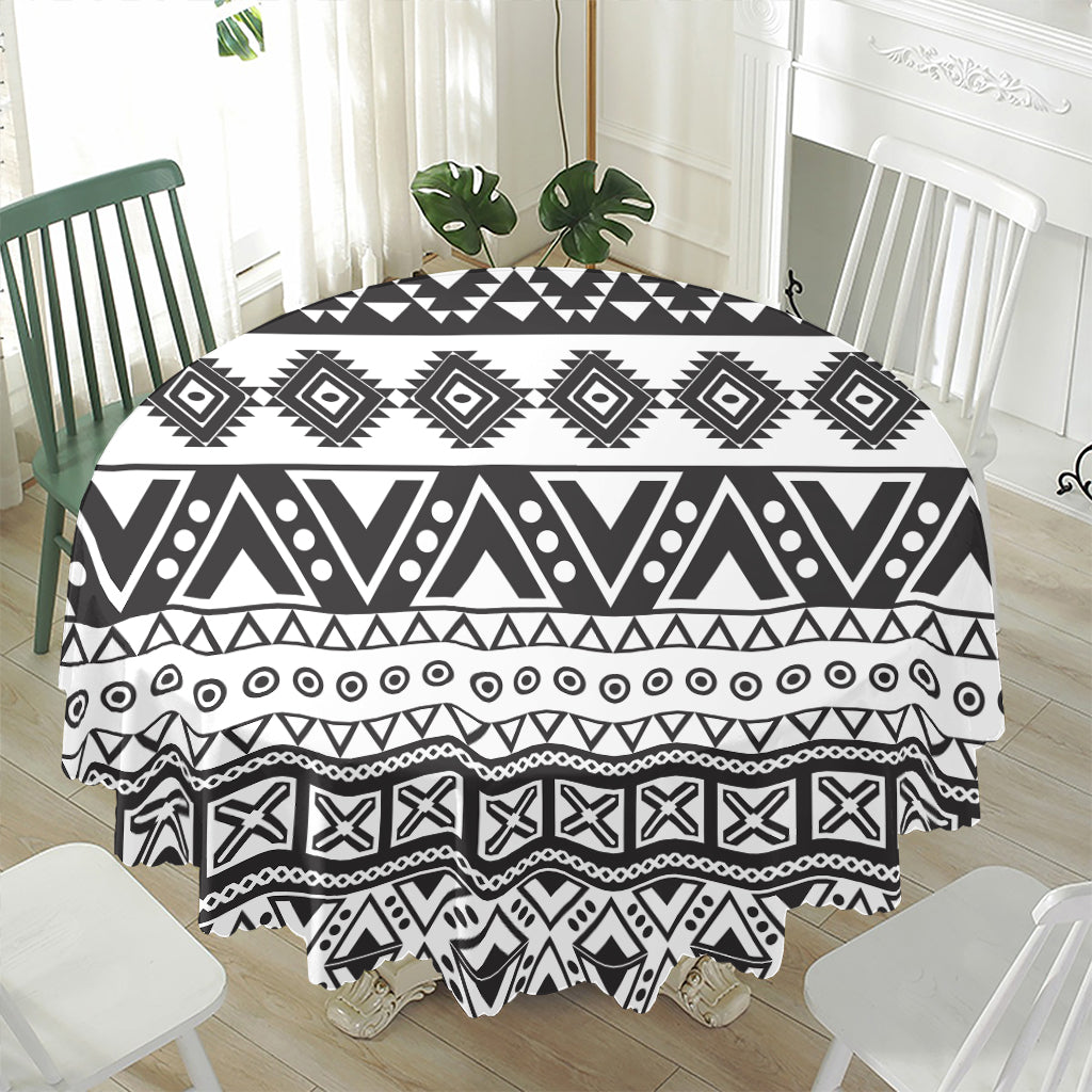Dark Grey Aztec Pattern Print Waterproof Round Tablecloth