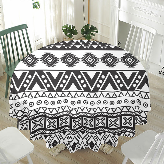 Dark Grey Aztec Pattern Print Waterproof Round Tablecloth