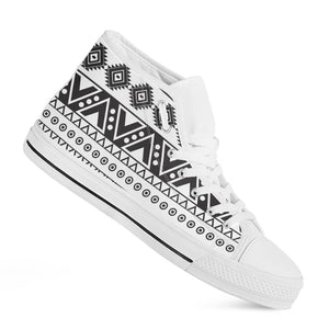 Dark Grey Aztec Pattern Print White High Top Sneakers
