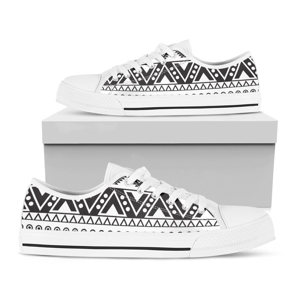 Dark Grey Aztec Pattern Print White Low Top Sneakers