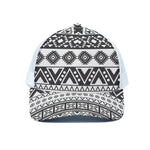 Dark Grey Aztec Pattern Print White Mesh Trucker Cap