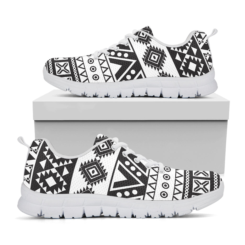 Dark Grey Aztec Pattern Print White Running Shoes