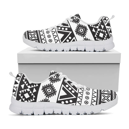Dark Grey Aztec Pattern Print White Running Shoes