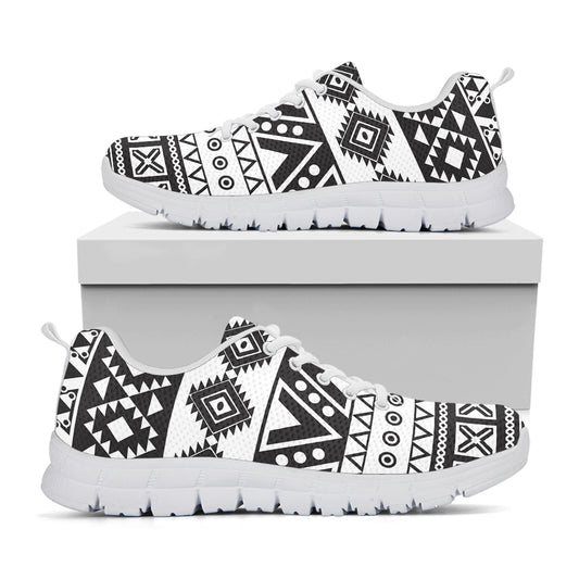 Dark Grey Aztec Pattern Print White Running Shoes