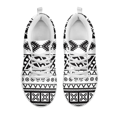 Dark Grey Aztec Pattern Print White Running Shoes