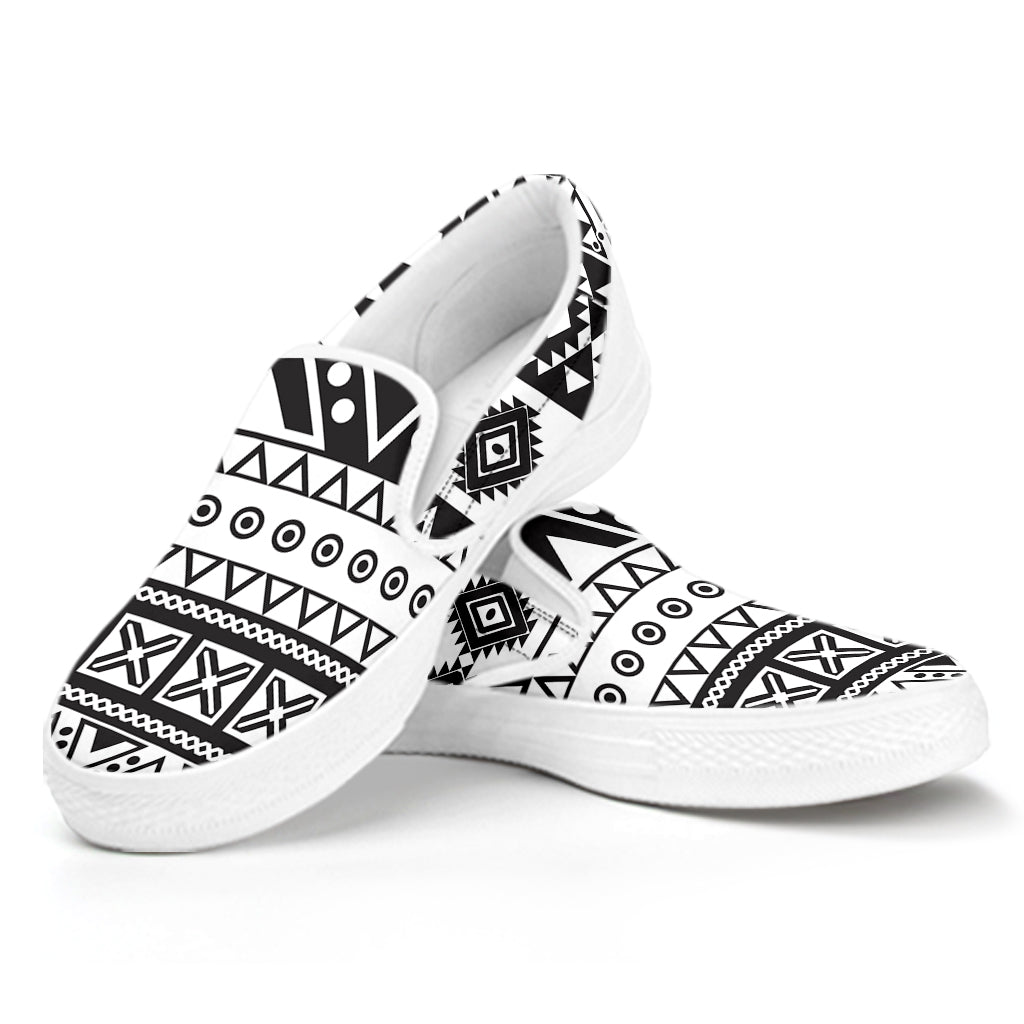 Dark Grey Aztec Pattern Print White Slip On Sneakers