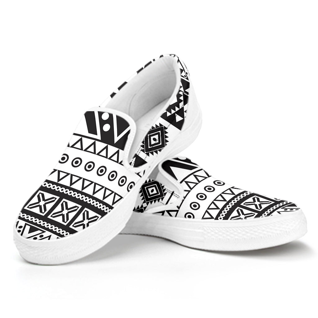 Dark Grey Aztec Pattern Print White Slip On Sneakers