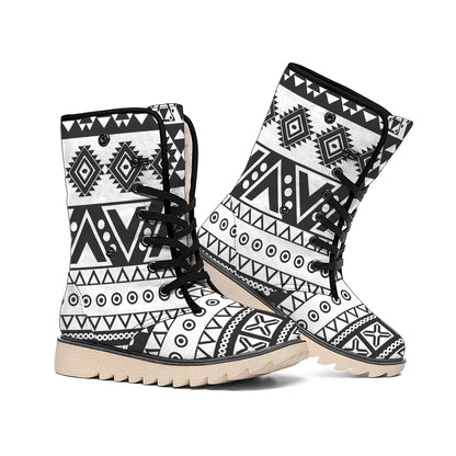 Dark Grey Aztec Pattern Print Winter Boots