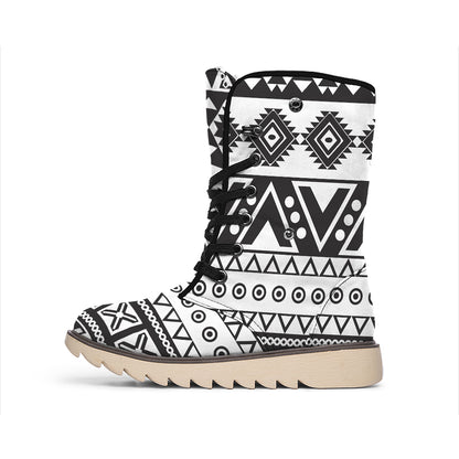Dark Grey Aztec Pattern Print Winter Boots