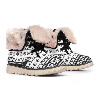 Dark Grey Aztec Pattern Print Winter Boots