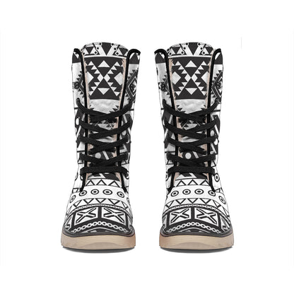 Dark Grey Aztec Pattern Print Winter Boots