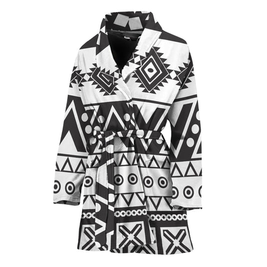 Dark Grey Aztec Pattern Print Women's Bathrobe