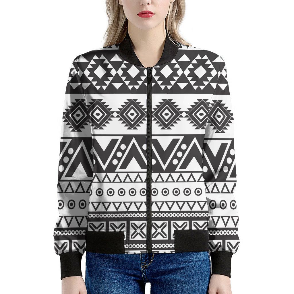 Dark Grey Aztec Pattern Print Women's Bomber Jacket