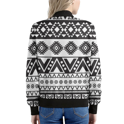 Dark Grey Aztec Pattern Print Women's Bomber Jacket