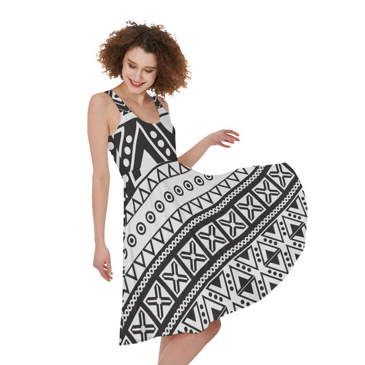 Dark Grey Aztec Pattern Print Women's Sleeveless Dress