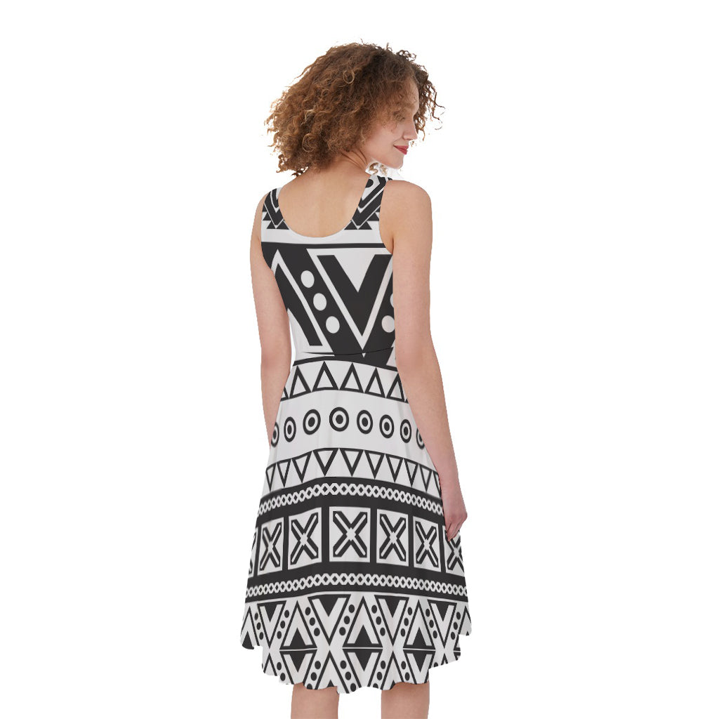Dark Grey Aztec Pattern Print Women's Sleeveless Dress