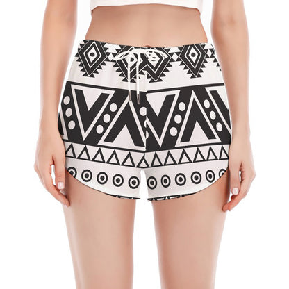 Dark Grey Aztec Pattern Print Women's Split Running Shorts