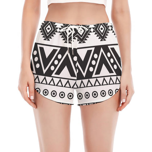 Dark Grey Aztec Pattern Print Women's Split Running Shorts