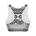 Dark Grey Aztec Pattern Print Women's Sports Bra
