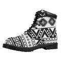 Dark Grey Aztec Pattern Print Padded Collar Lace Up Boots