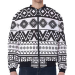 Dark Grey Aztec Pattern Print Zip Sleeve Bomber Jacket